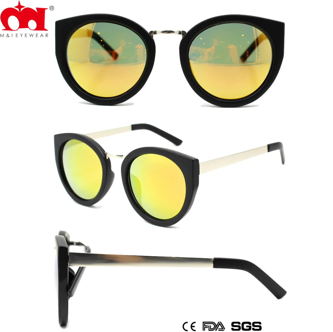 Lady′s Designer Round Framed Cat Eye Sunglasses Mirror Lens (M30868)